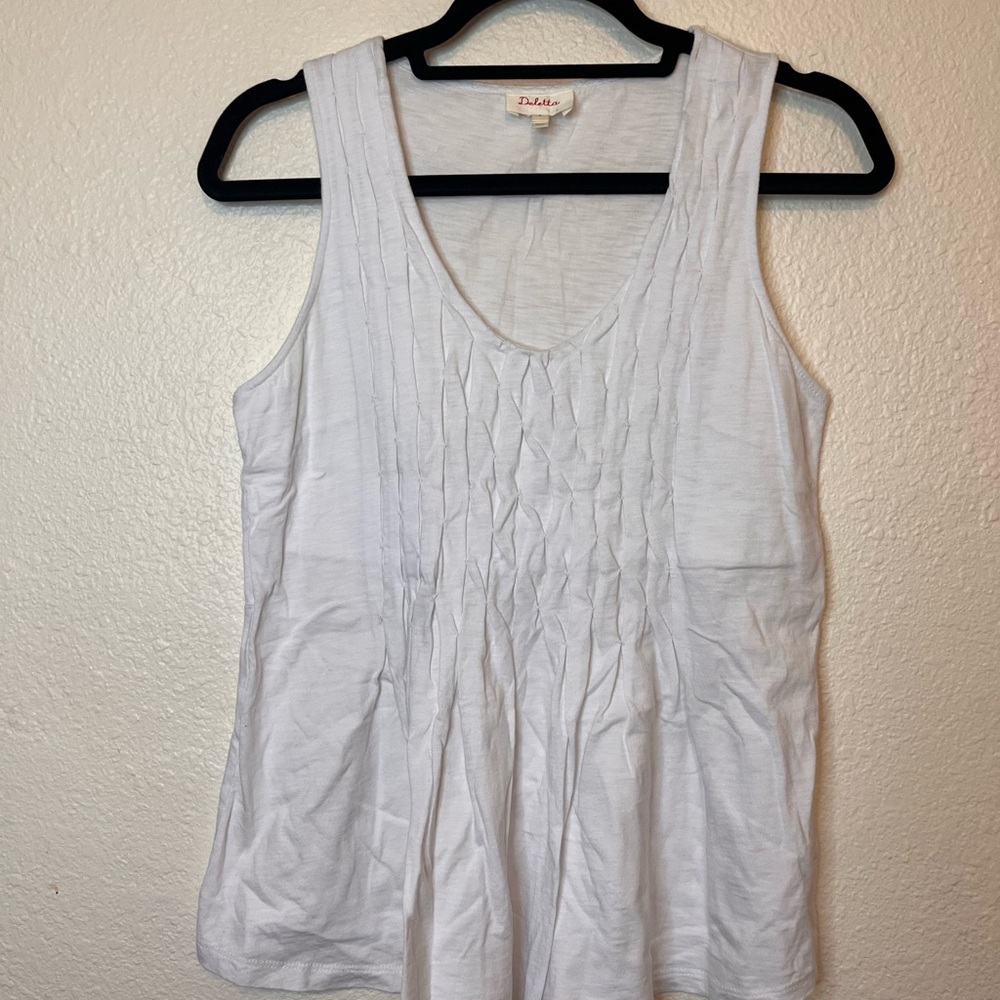 Deletta Anthropologie White Pleated Tank Top Size Small